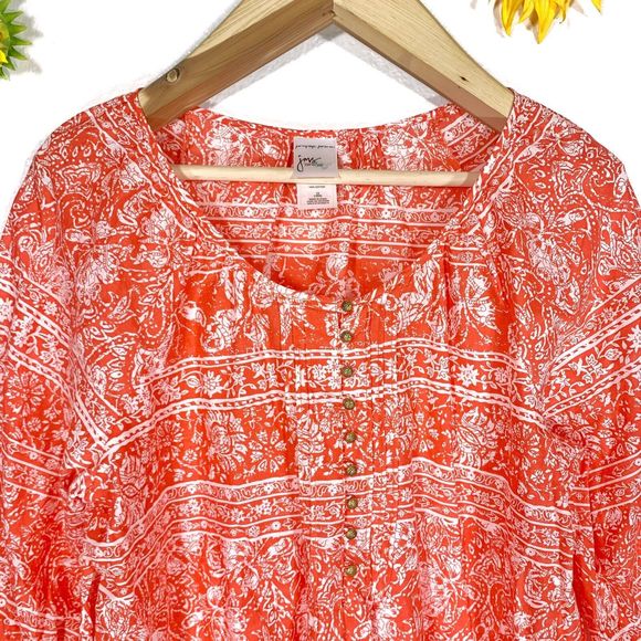 Just My Size Floral Golden Metal Button Peasant Blouse Plus Size 1X Women’s - Picture 3 of 6